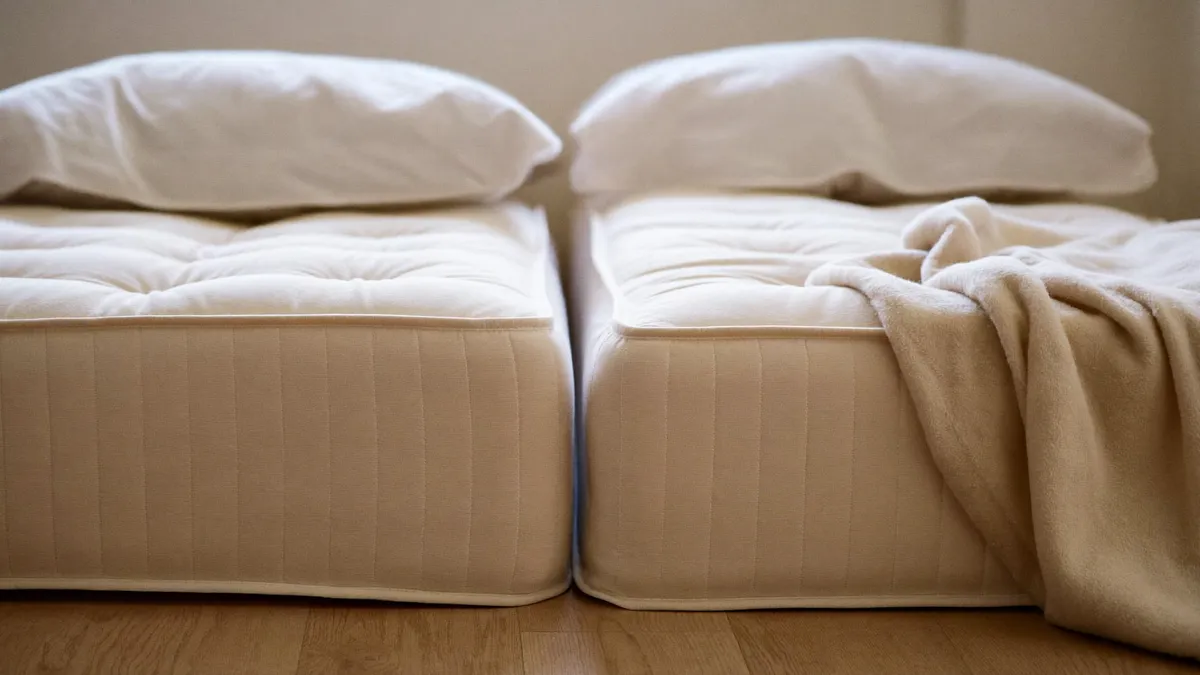 Colchonete casal estendido no chao de uma sala